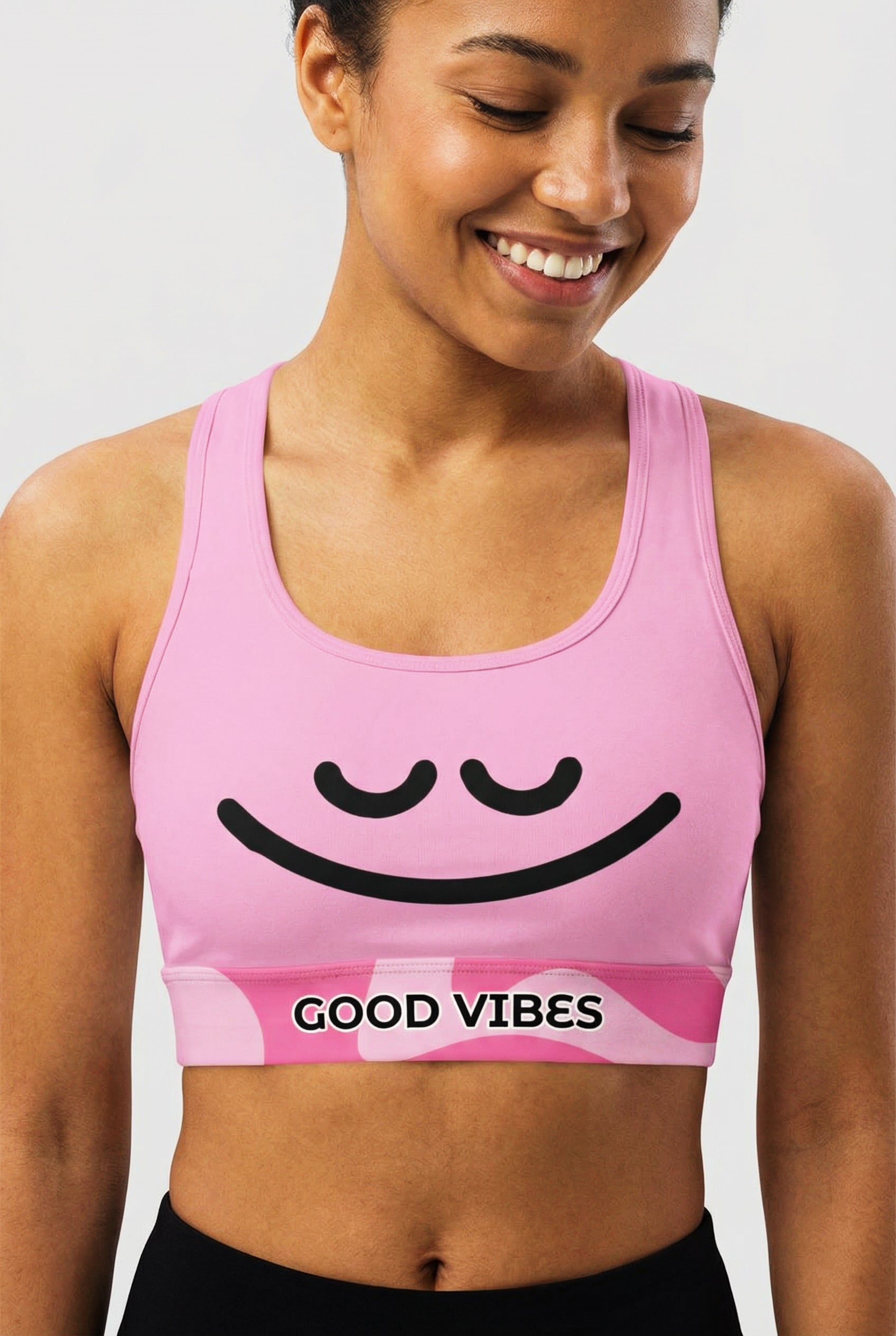 Personalized Pink "Good Vibes" Sports Bra OnlyBulked