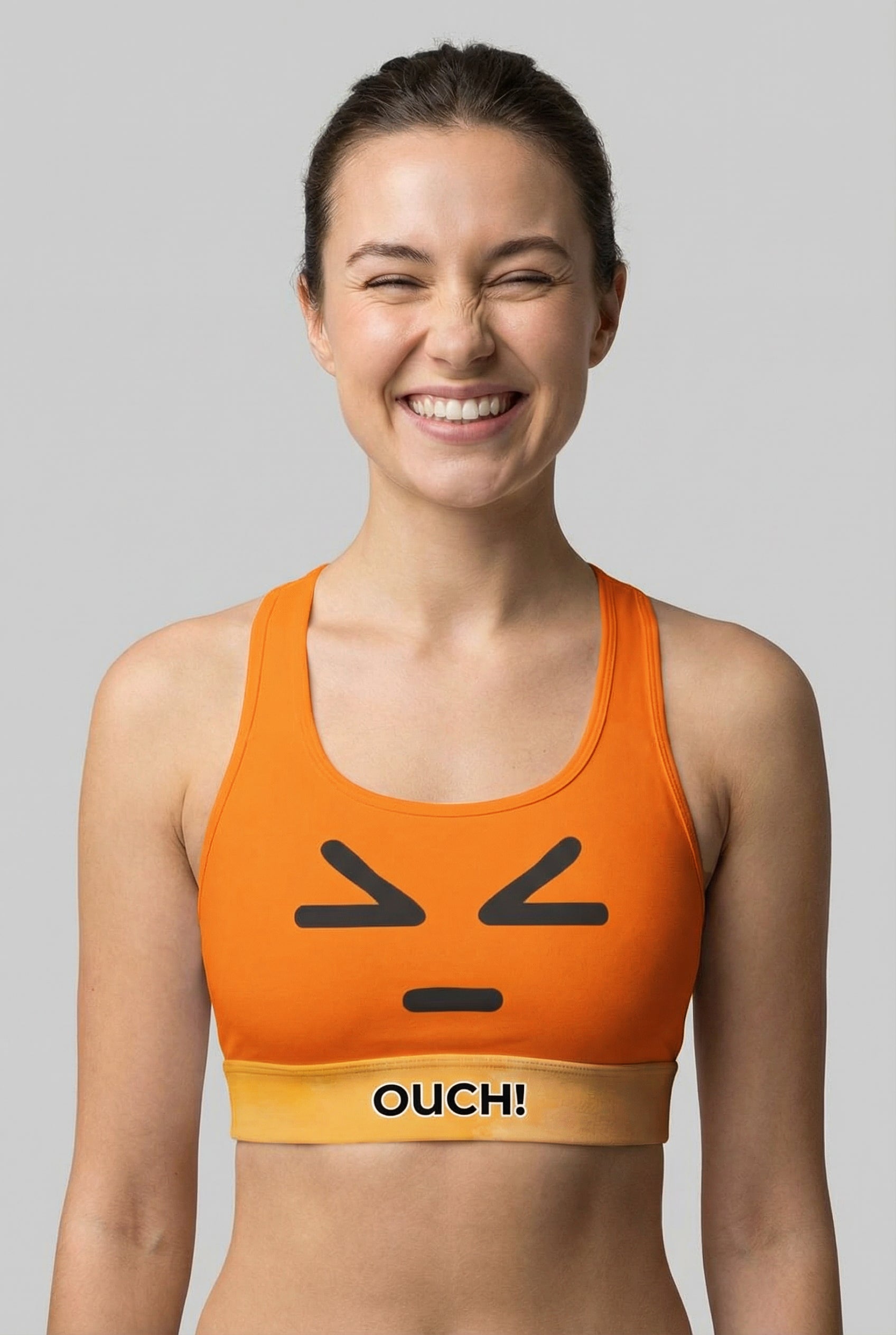 Personalized Orange "Ouch" Sports Bra OnlyBulked