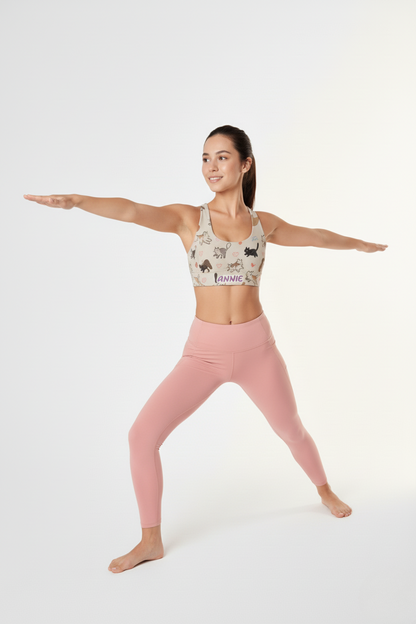 Custom name cat print sports bra for women – personalized activewear top with cute kittens design