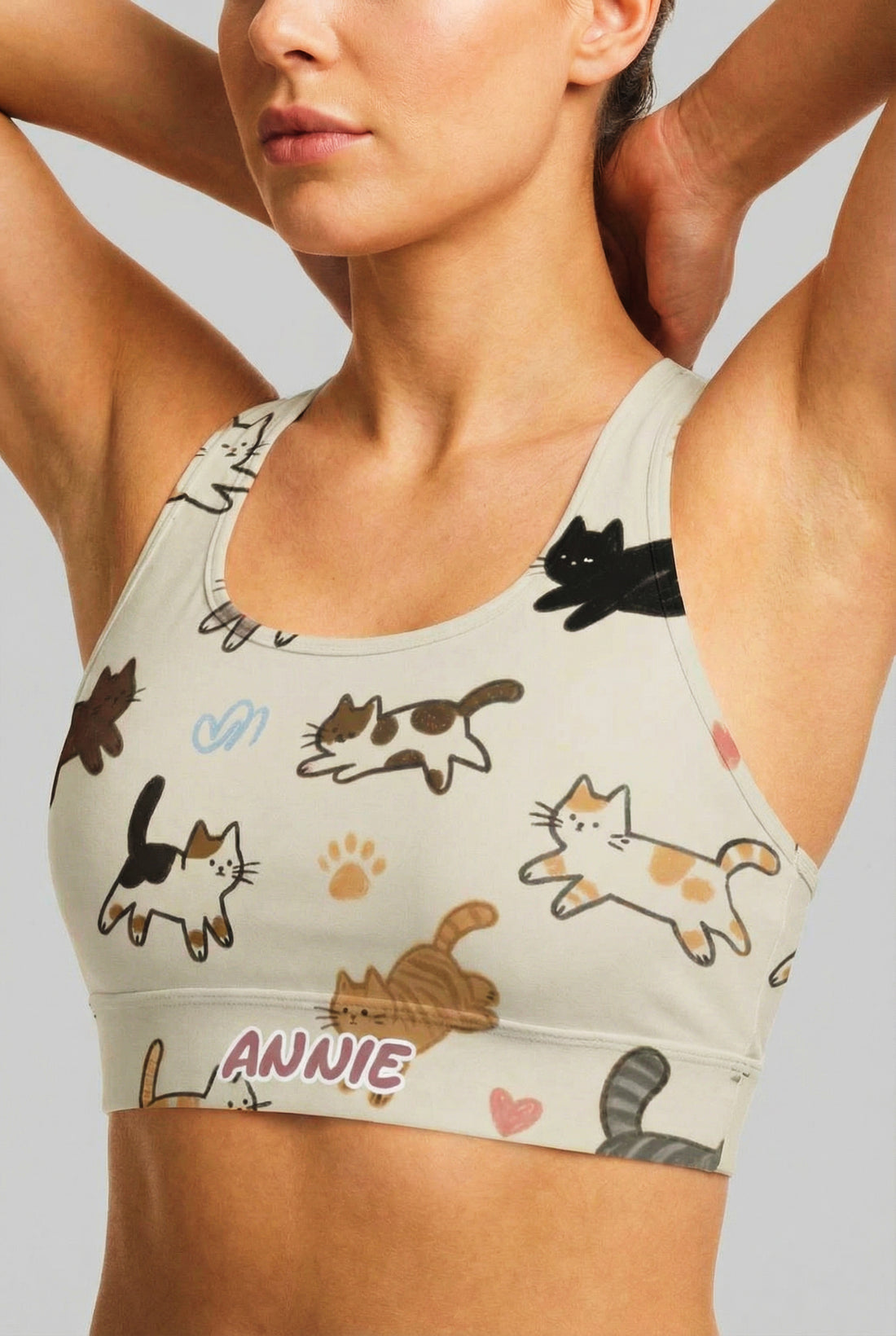Cute Cat Personalized Sports Bra – Custom Name Activewear Top OnlyBulked