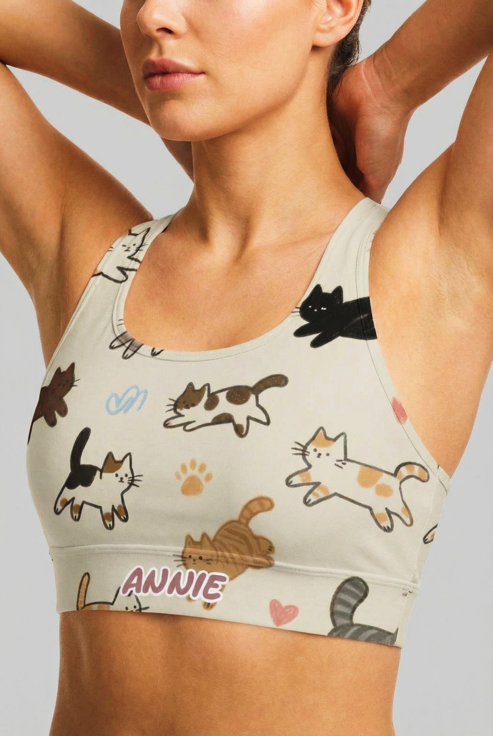 Cute Cat Personalized Sports Bra – Custom Name Activewear Top OnlyBulked