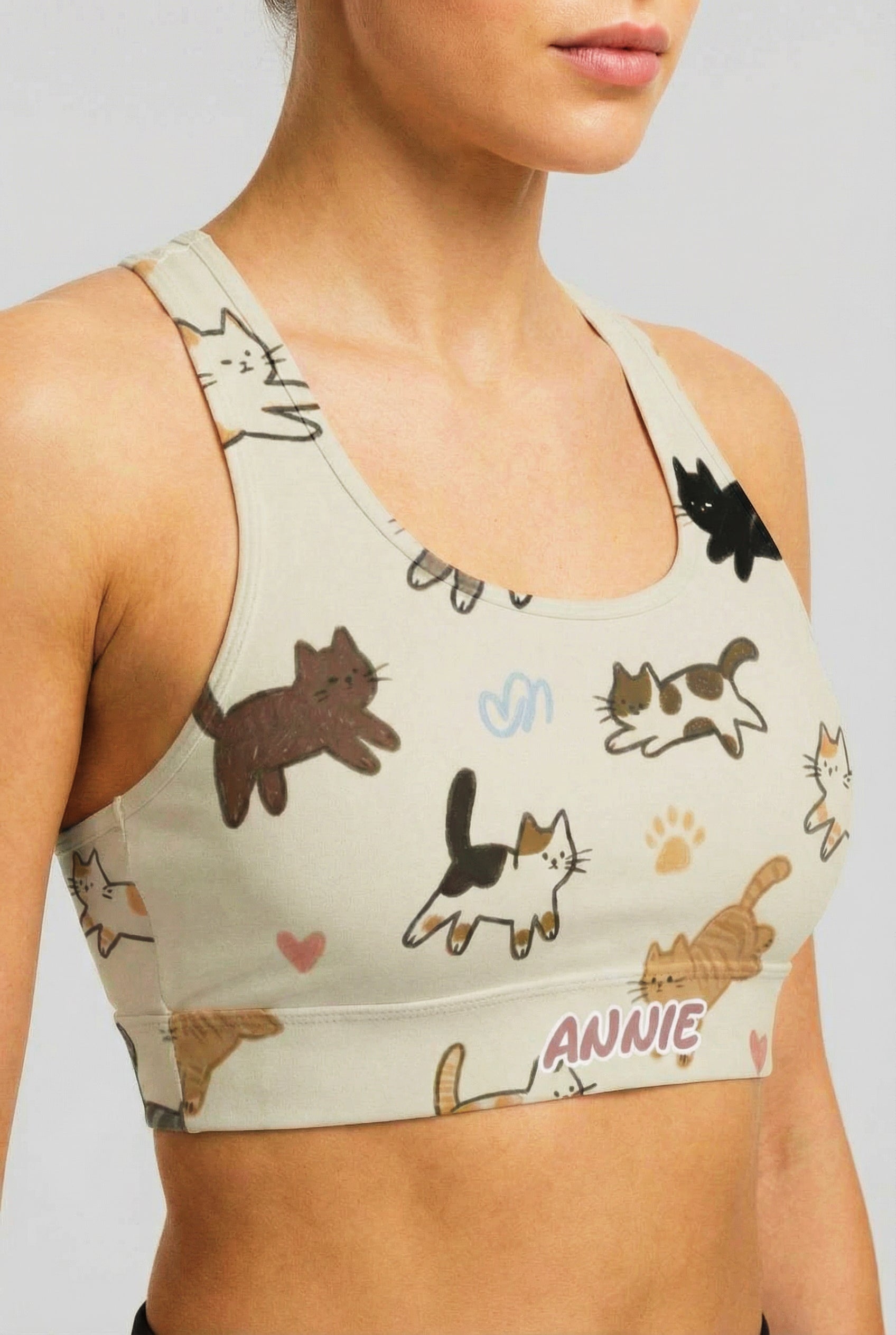 Cute Cat Personalized Sports Bra – Custom Name Activewear Top OnlyBulked