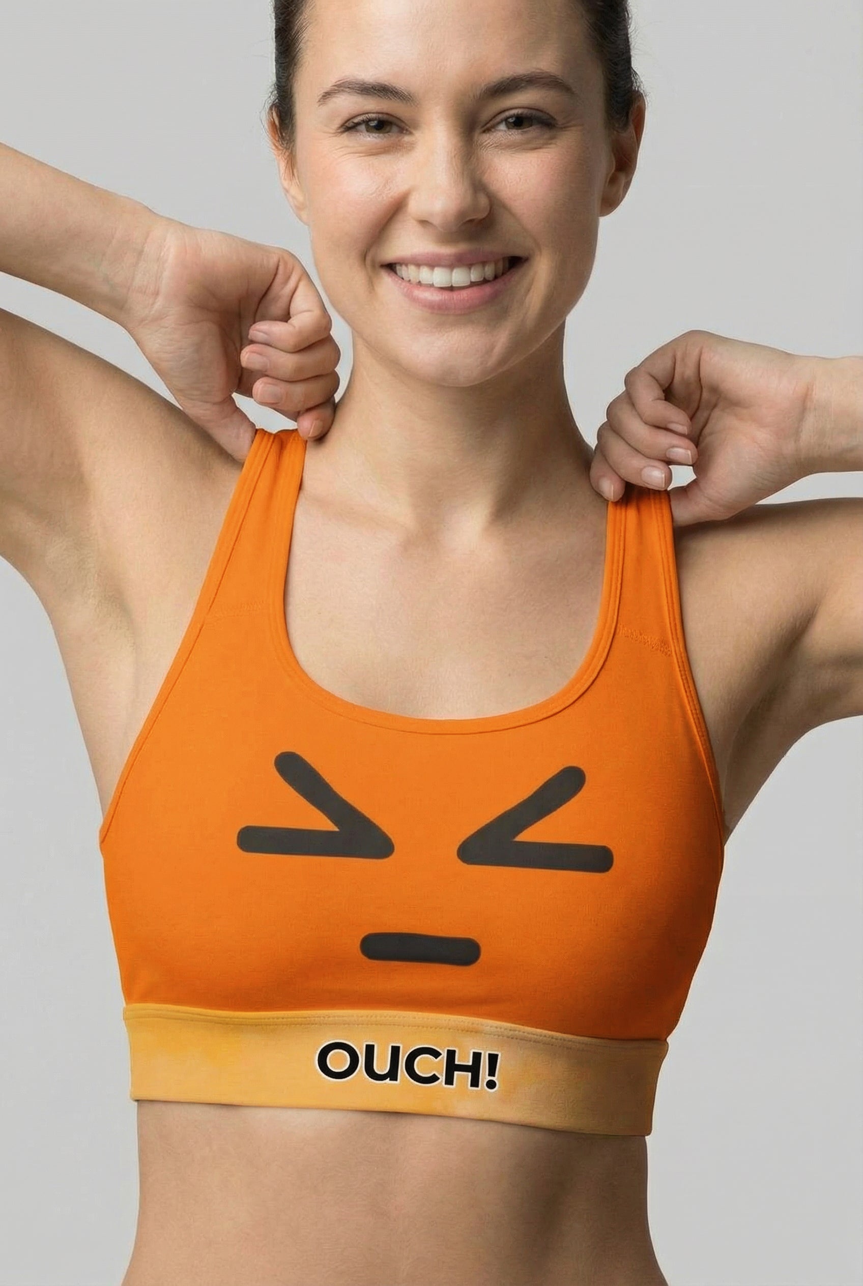 Personalized Orange "Ouch" Sports Bra OnlyBulked