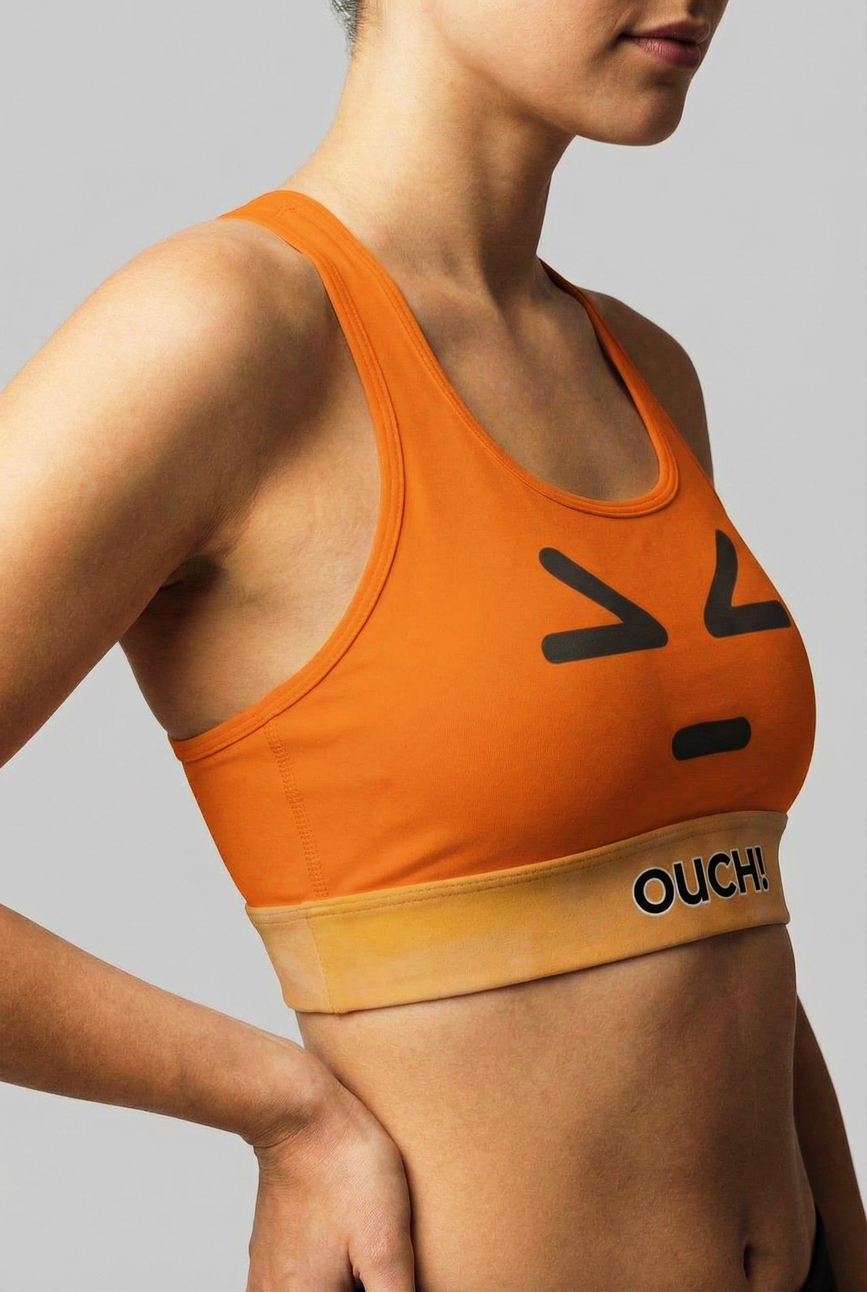 Personalized Orange "Ouch" Sports Bra OnlyBulked