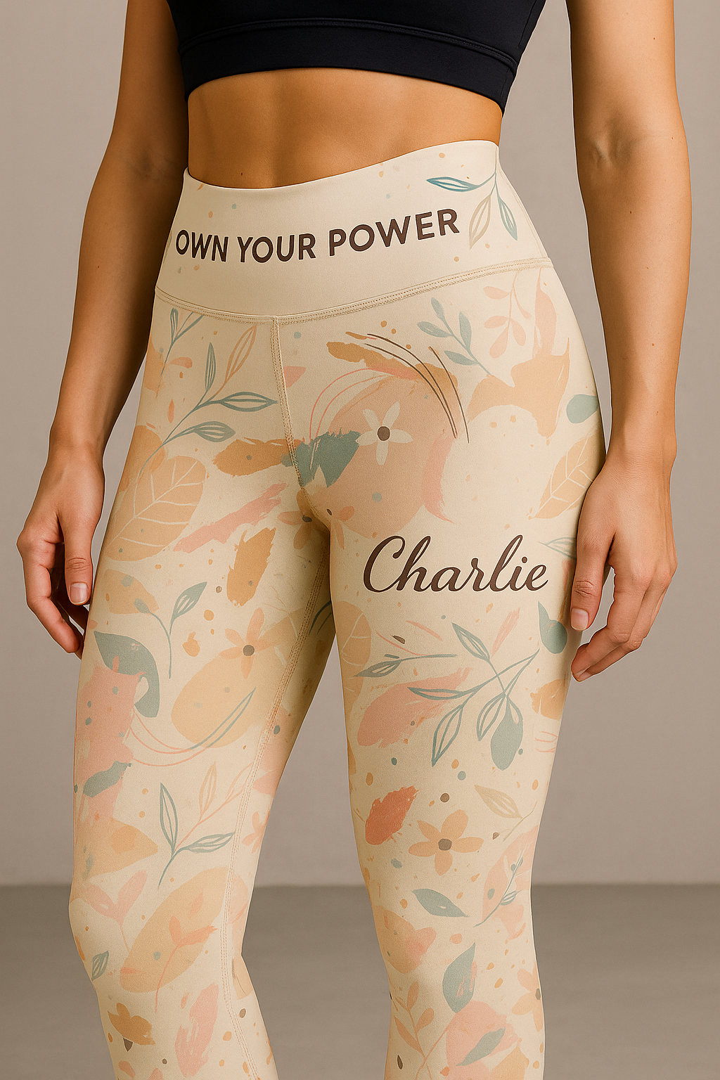 Custom floral leggings with name and motivational quote – personalized activewear for women
