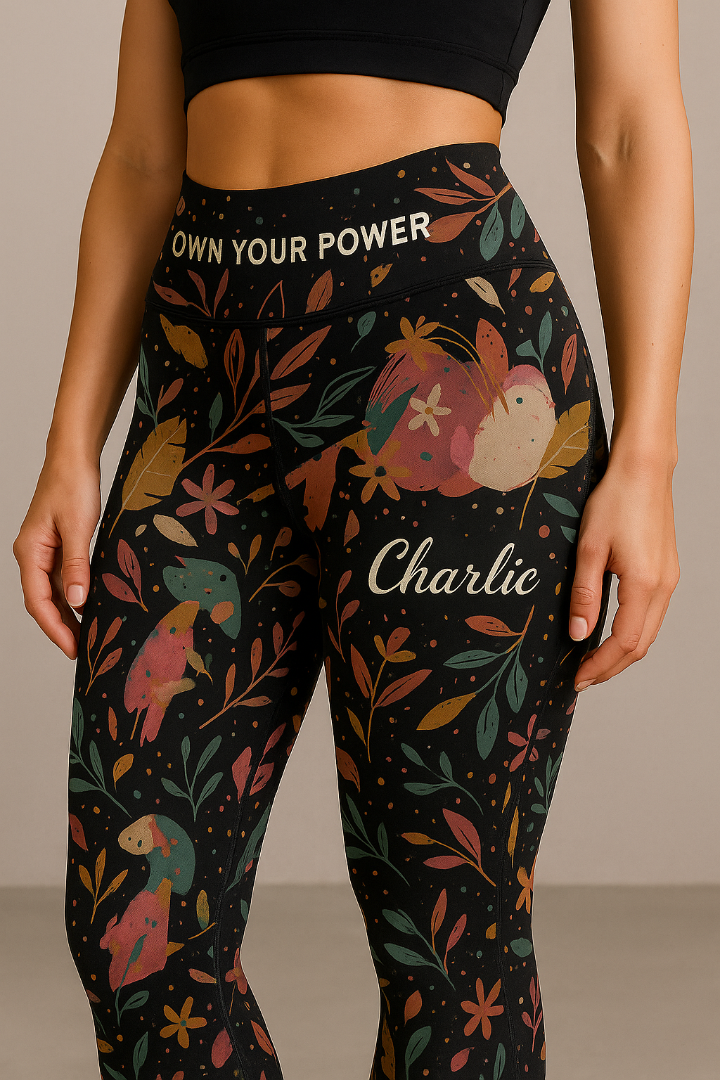 Custom floral leggings with name and motivational quote – personalized activewear for women