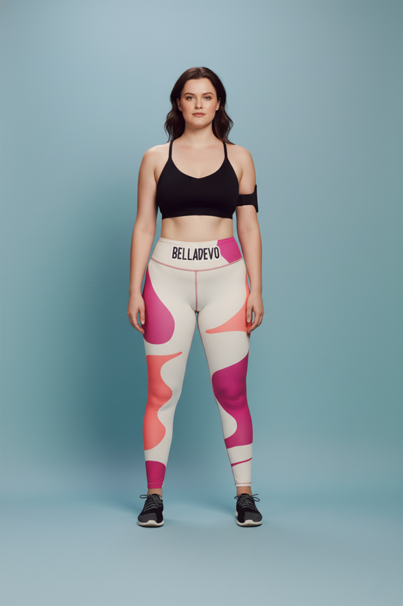 Custom name leggings for women – personalized high-waisted gym pants in pink abstract design