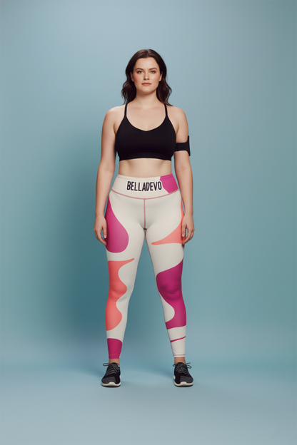 Custom name leggings for women – personalized high-waisted gym pants in pink abstract design