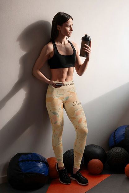 Custom floral leggings with name and motivational quote – personalized activewear for women