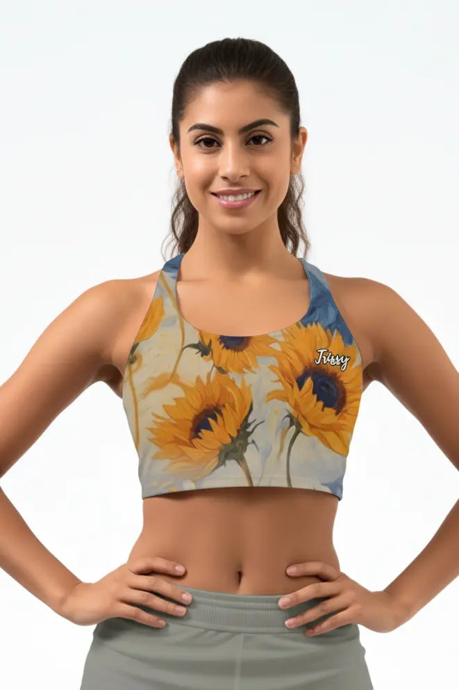 Custom Name Sunflower Sports Bra OnlyBulked
