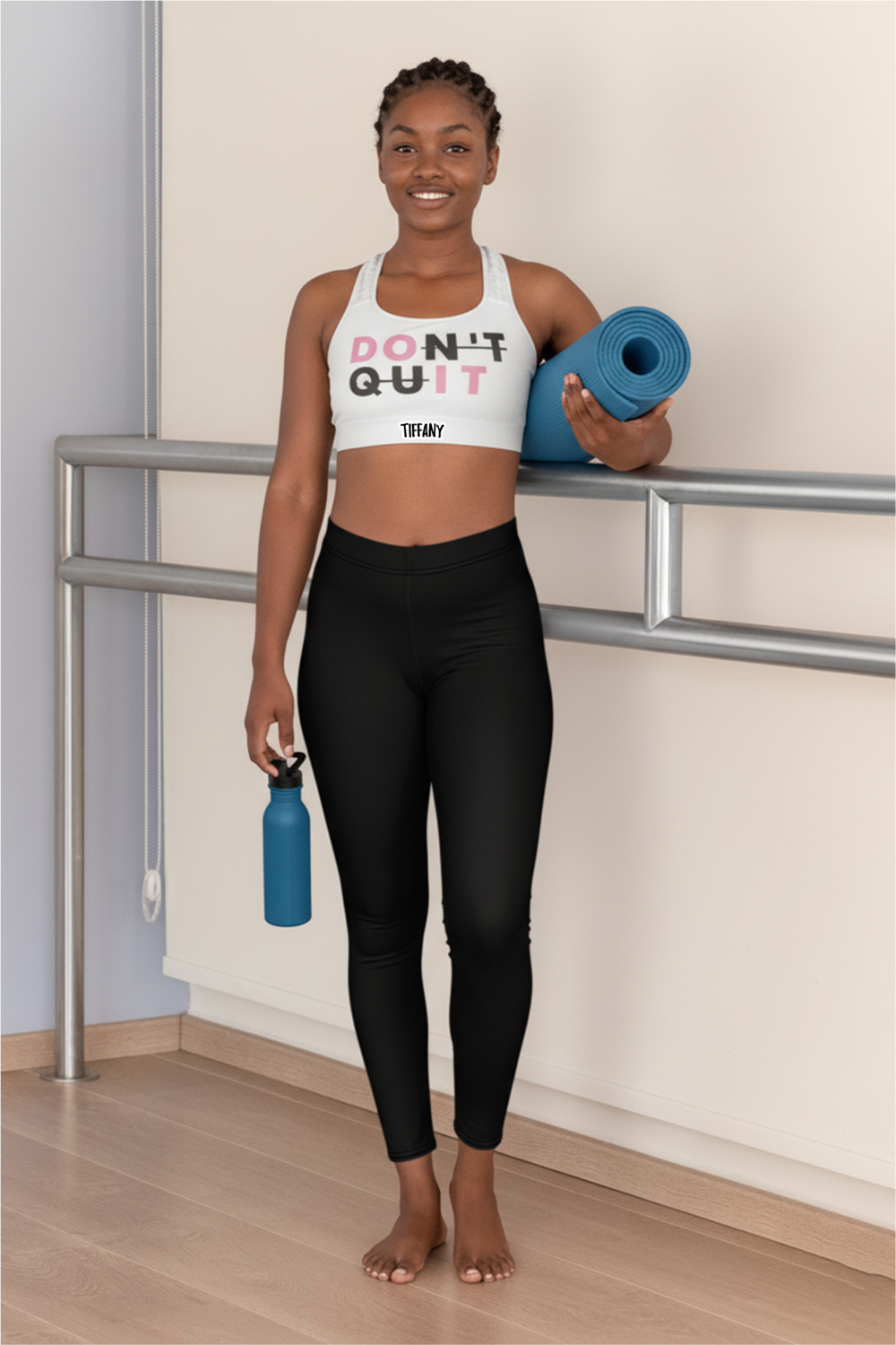 Custom name Don’t Quit sports bra for women – personalized gym top in multiple colors
