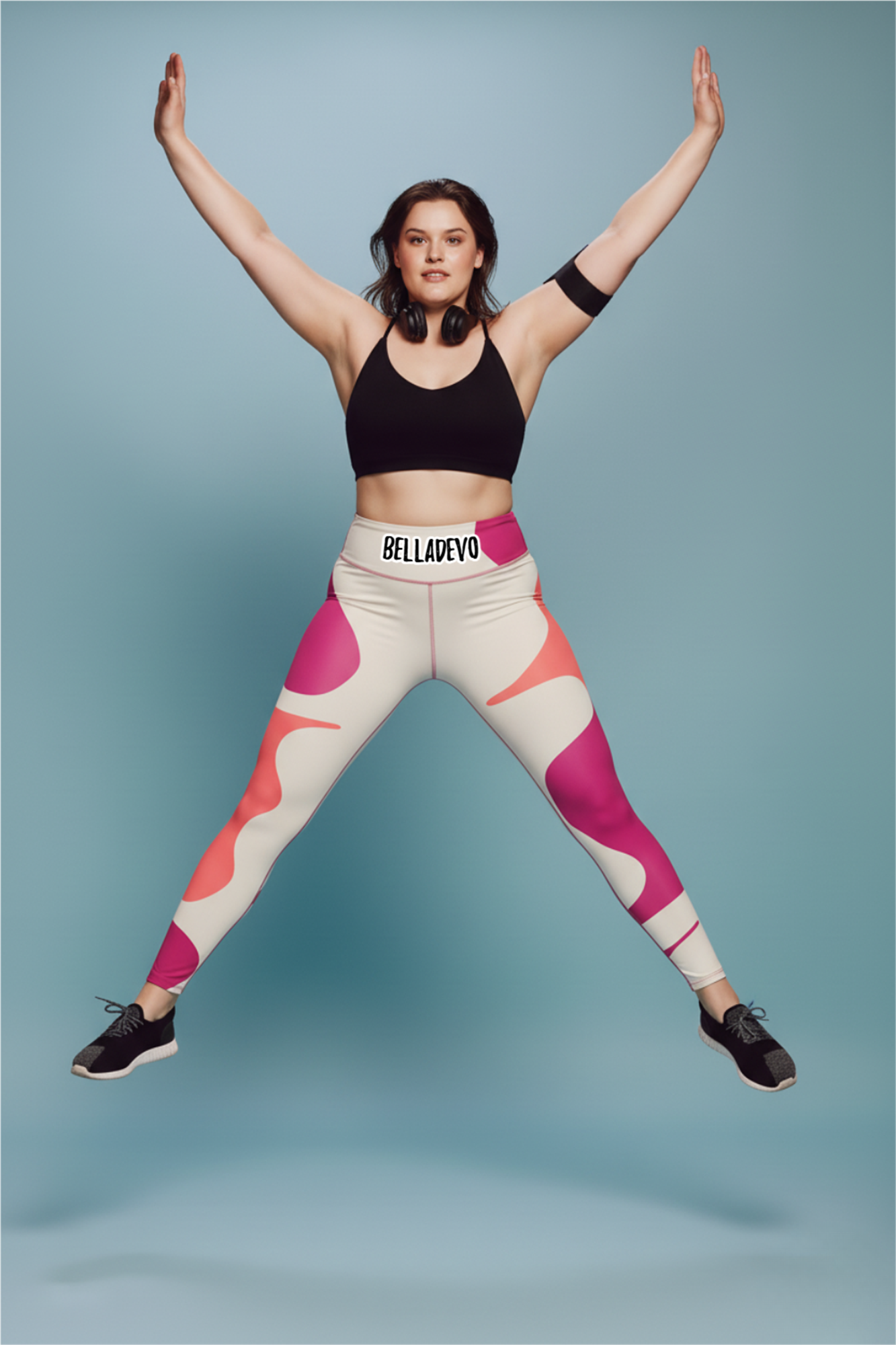 Custom name leggings for women – personalized high-waisted gym pants in pink abstract design