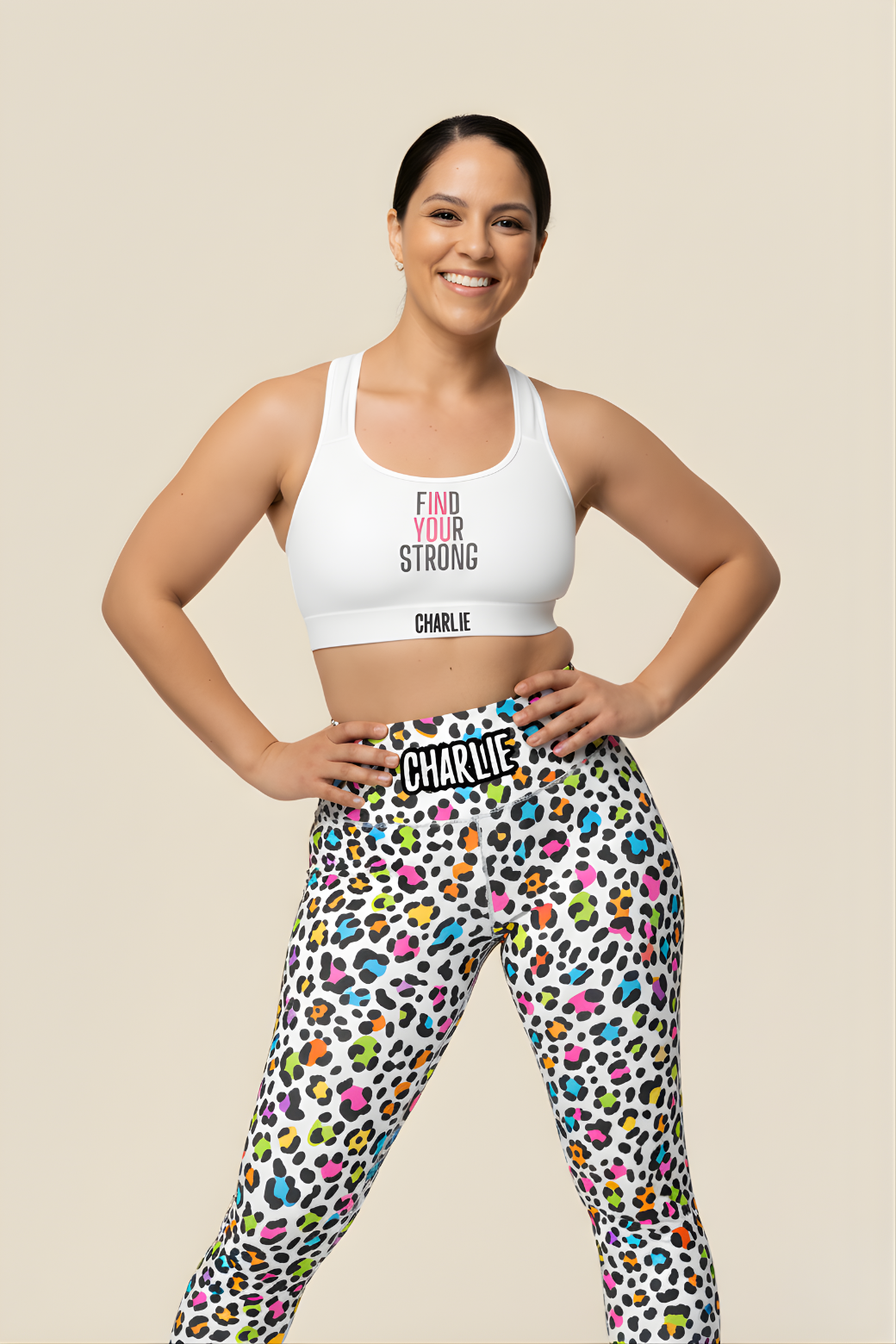 Colorful leopard print custom name leggings for women – personalized quote workout pants