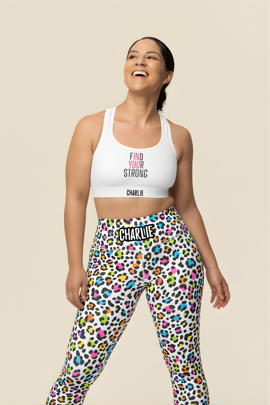 Colorful leopard print custom name leggings for women – personalized quote workout pants
