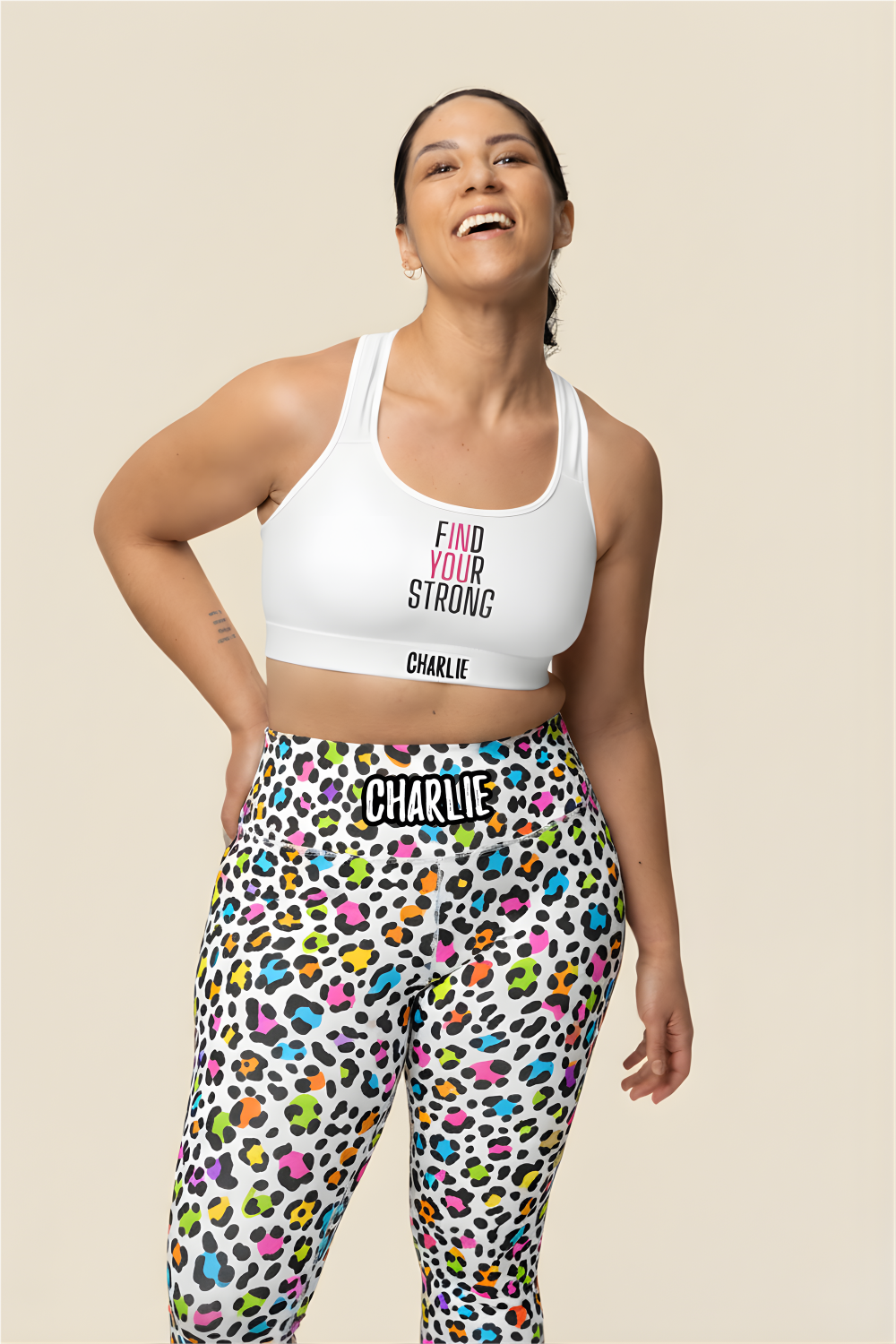 Colorful leopard print custom name leggings for women – personalized quote workout pants