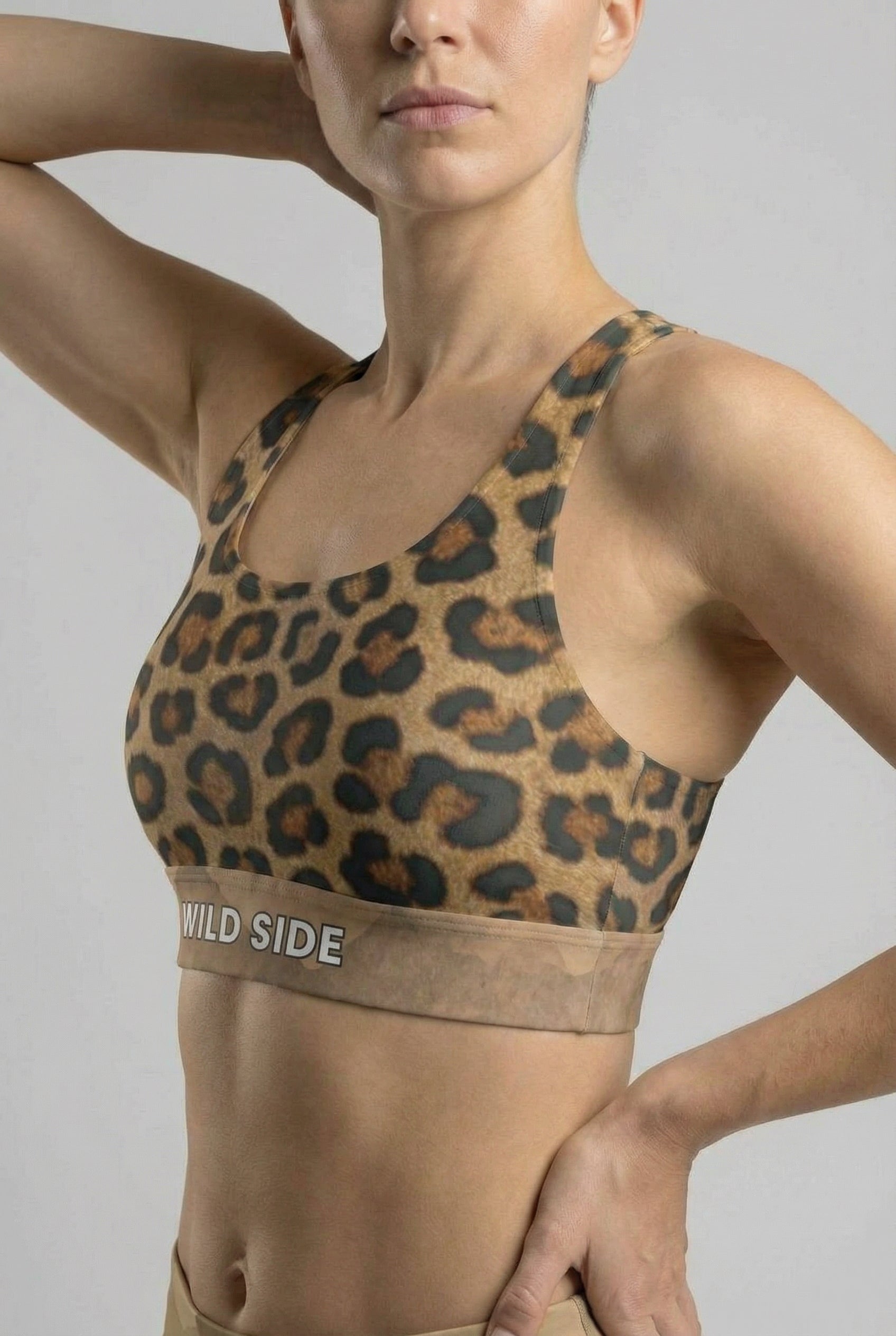 Custom Text Leopard Print Sports Bra OnlyBulked