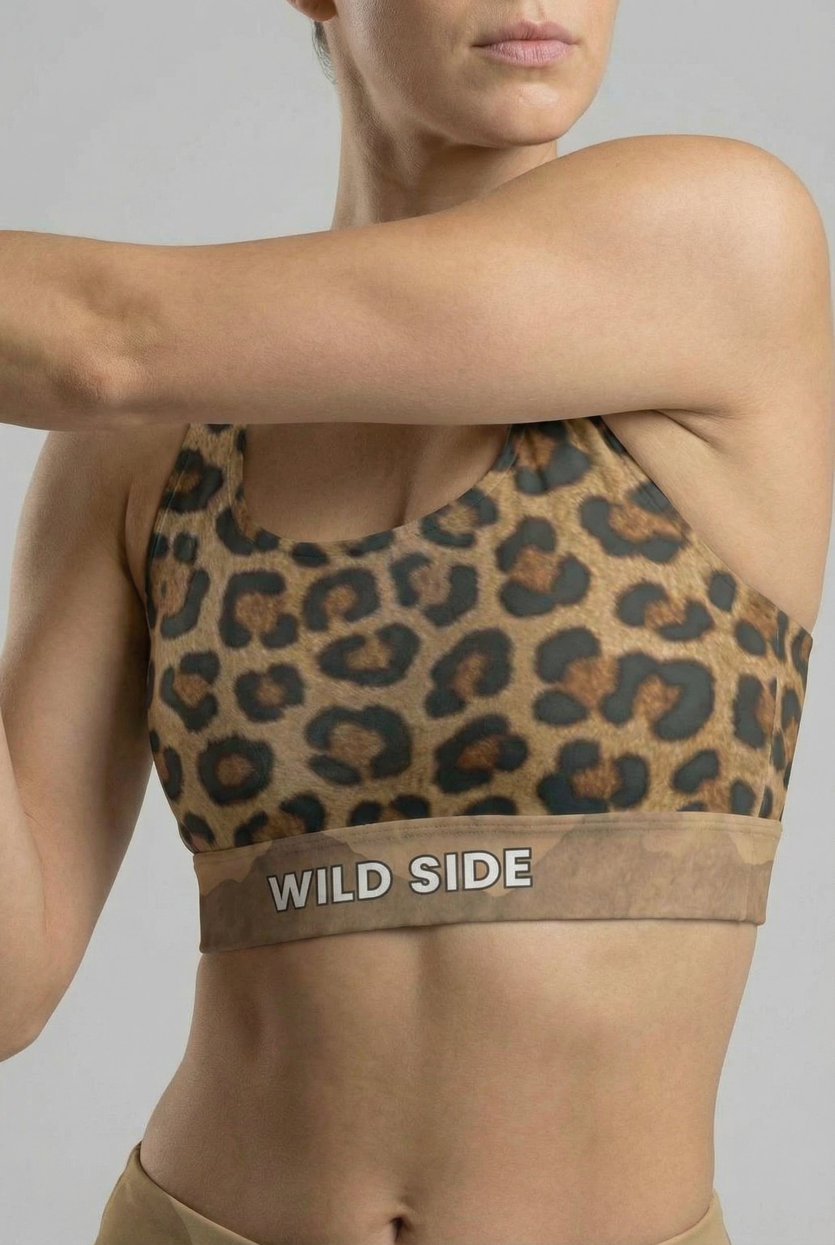 Custom Text Leopard Print Sports Bra OnlyBulked