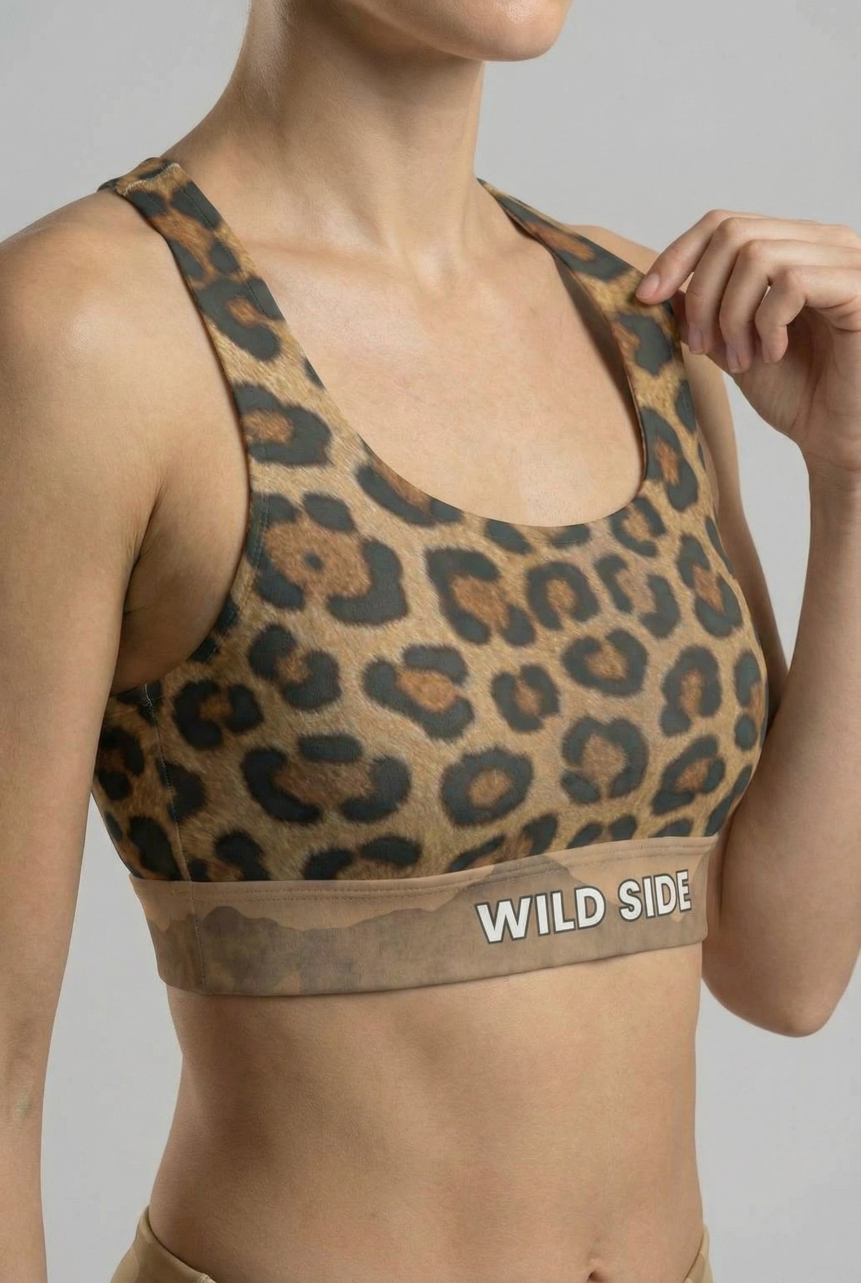 Custom Text Leopard Print Sports Bra OnlyBulked