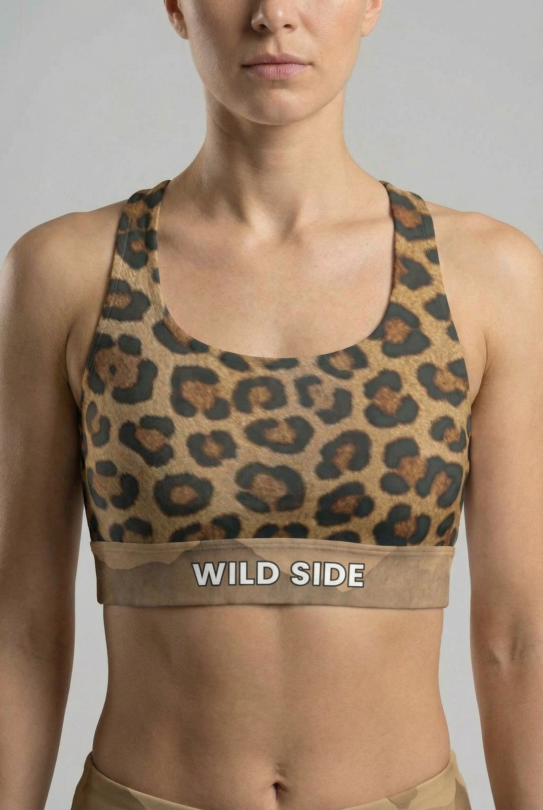 Custom Text Leopard Print Sports Bra OnlyBulked