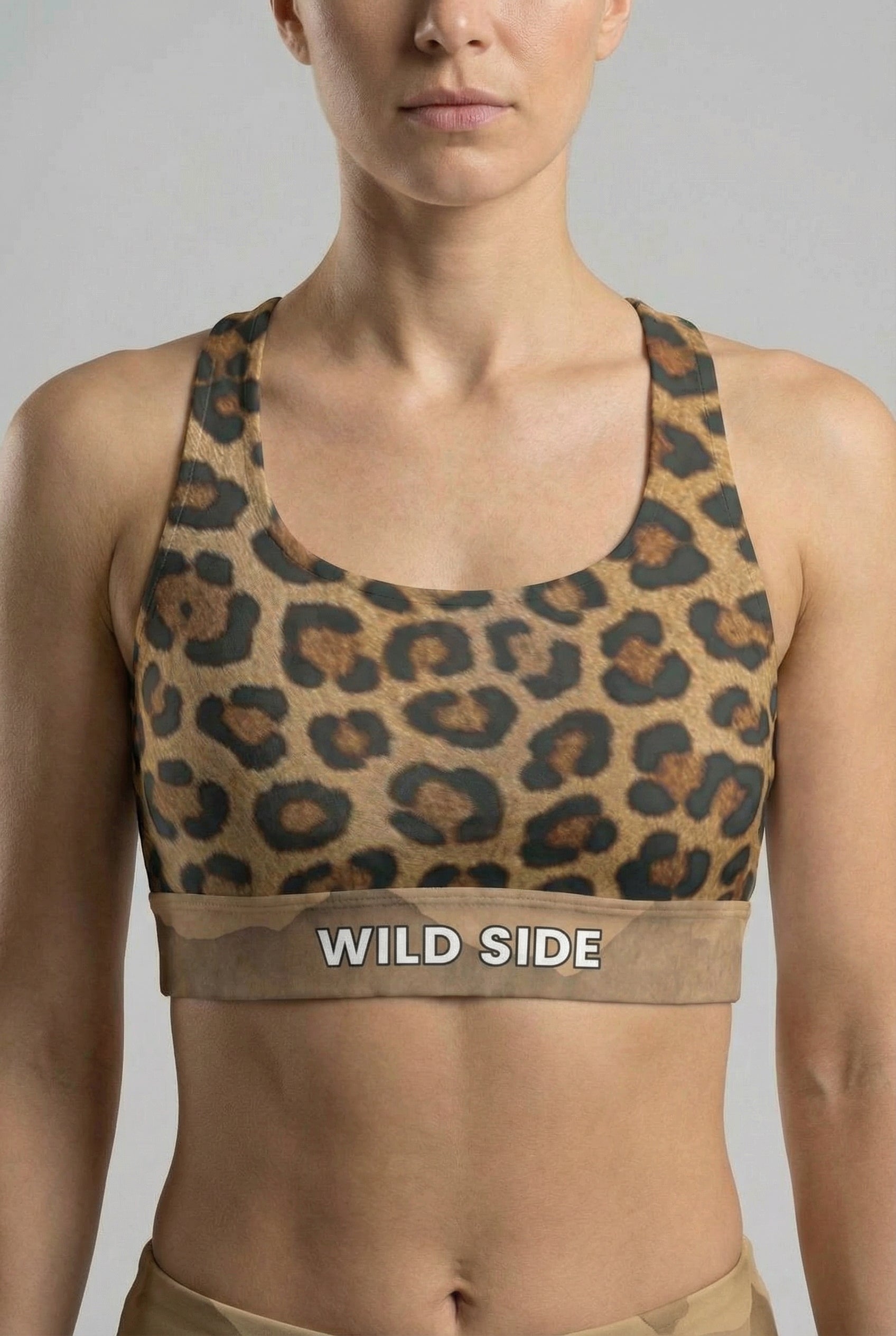 Custom Text Leopard Print Sports Bra OnlyBulked