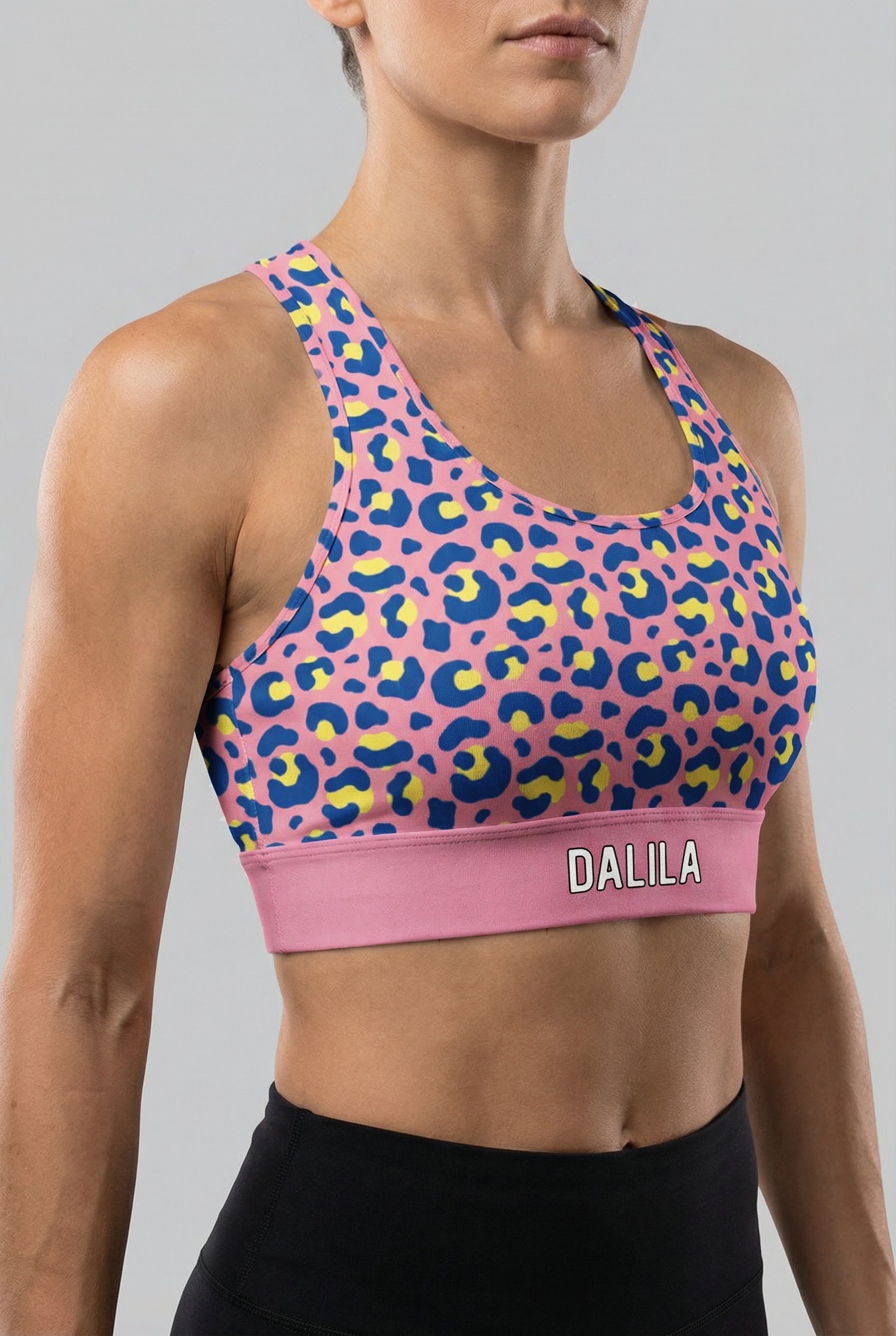 Personalized Pink Leopard Sports Bra