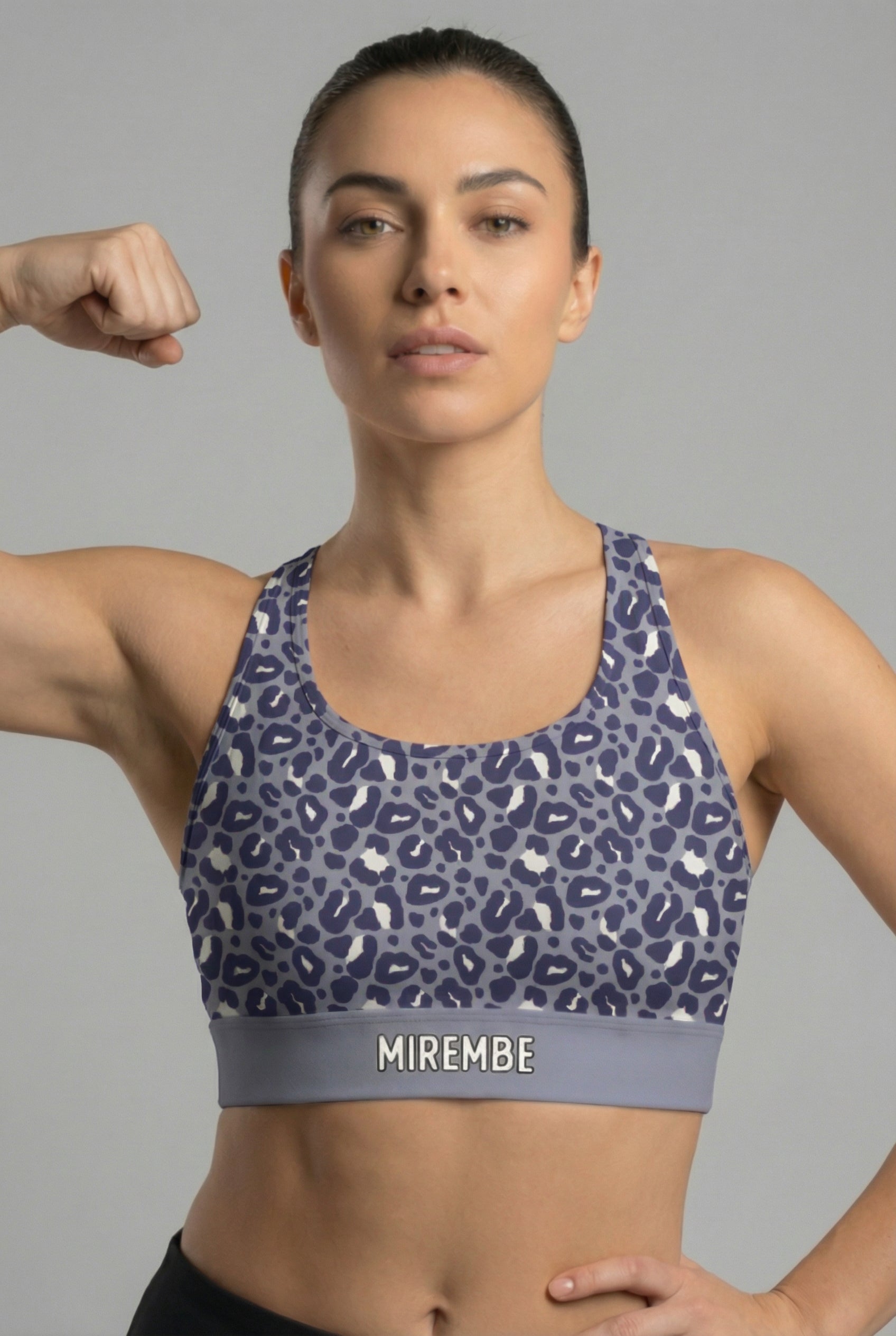 Personalized Dusty Blue Leopard Sports Bra
