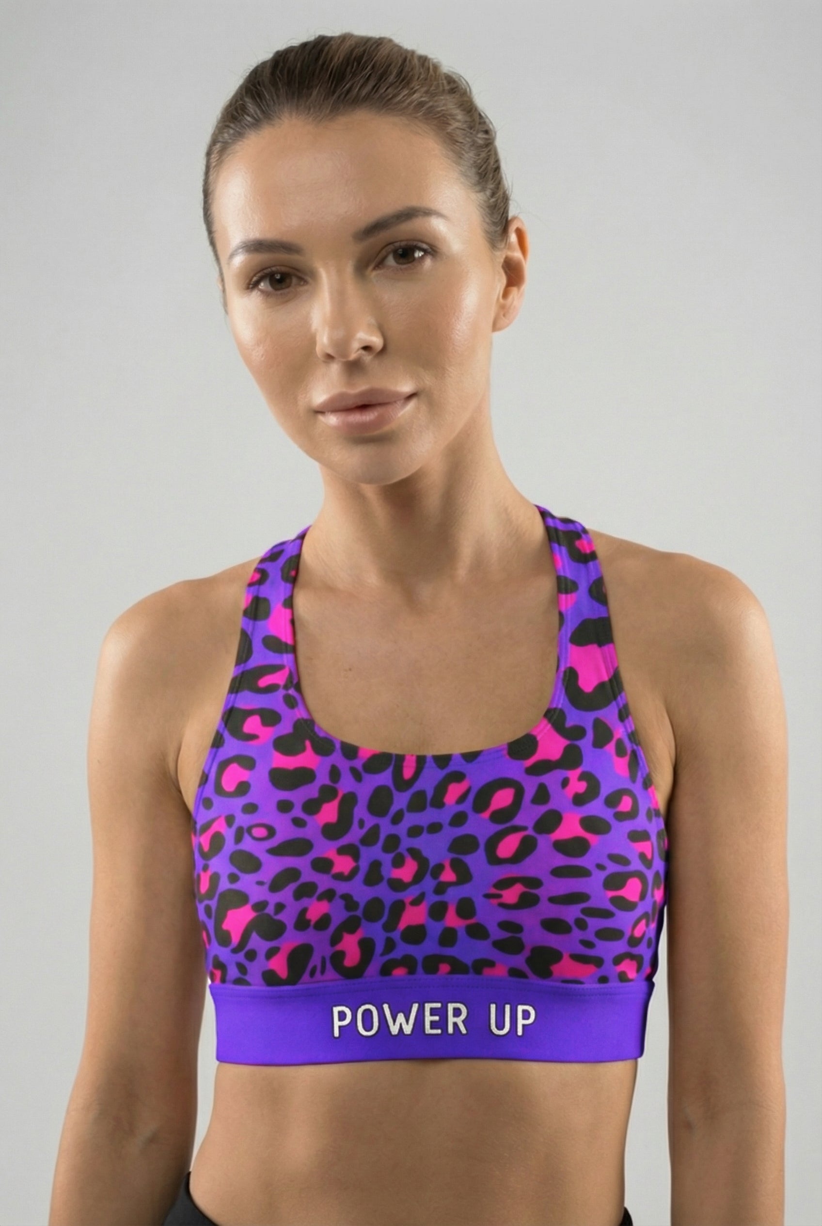 Personalized Electric Blue Neon Leopard Sports Bra