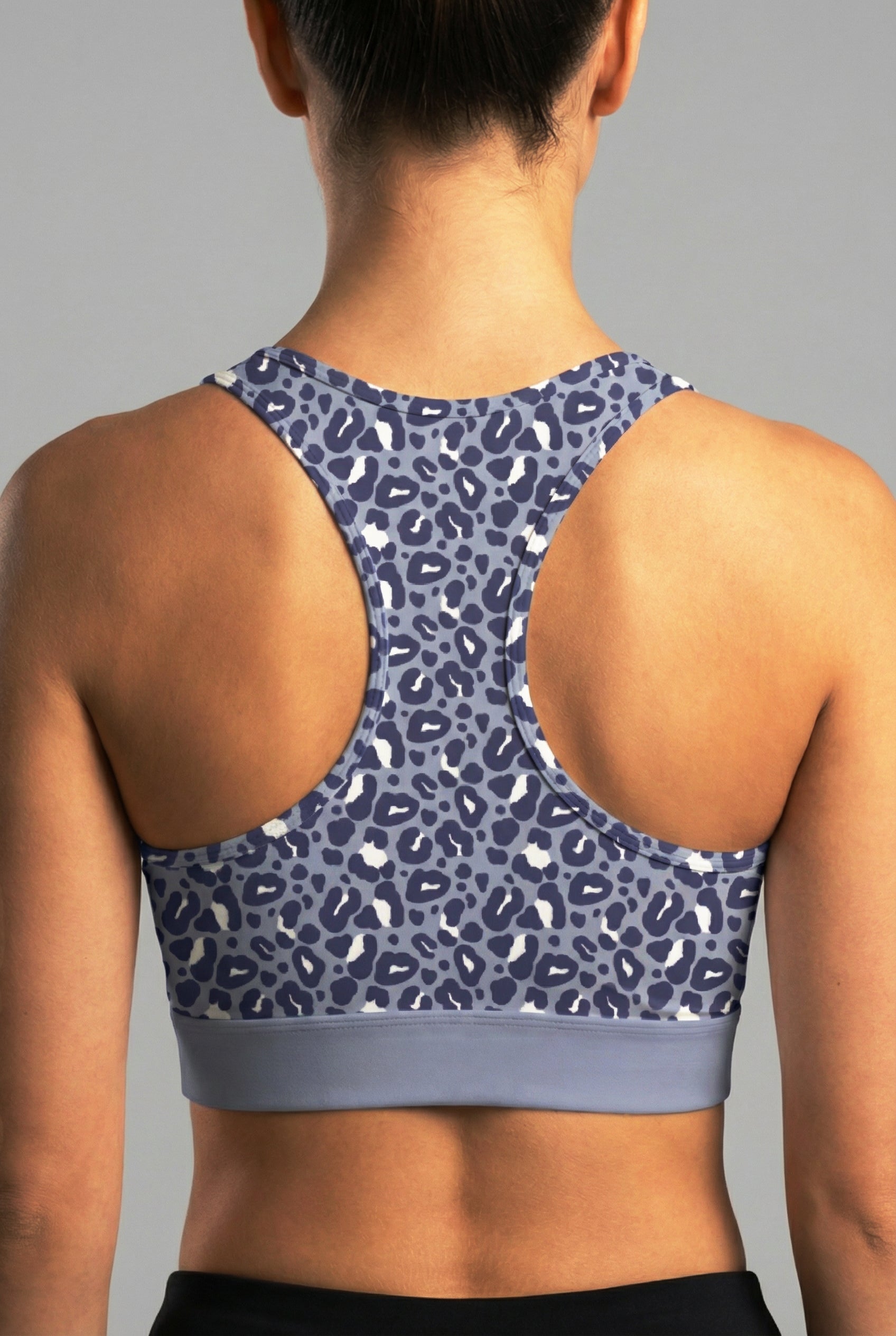 Personalized Dusty Blue Leopard Sports Bra