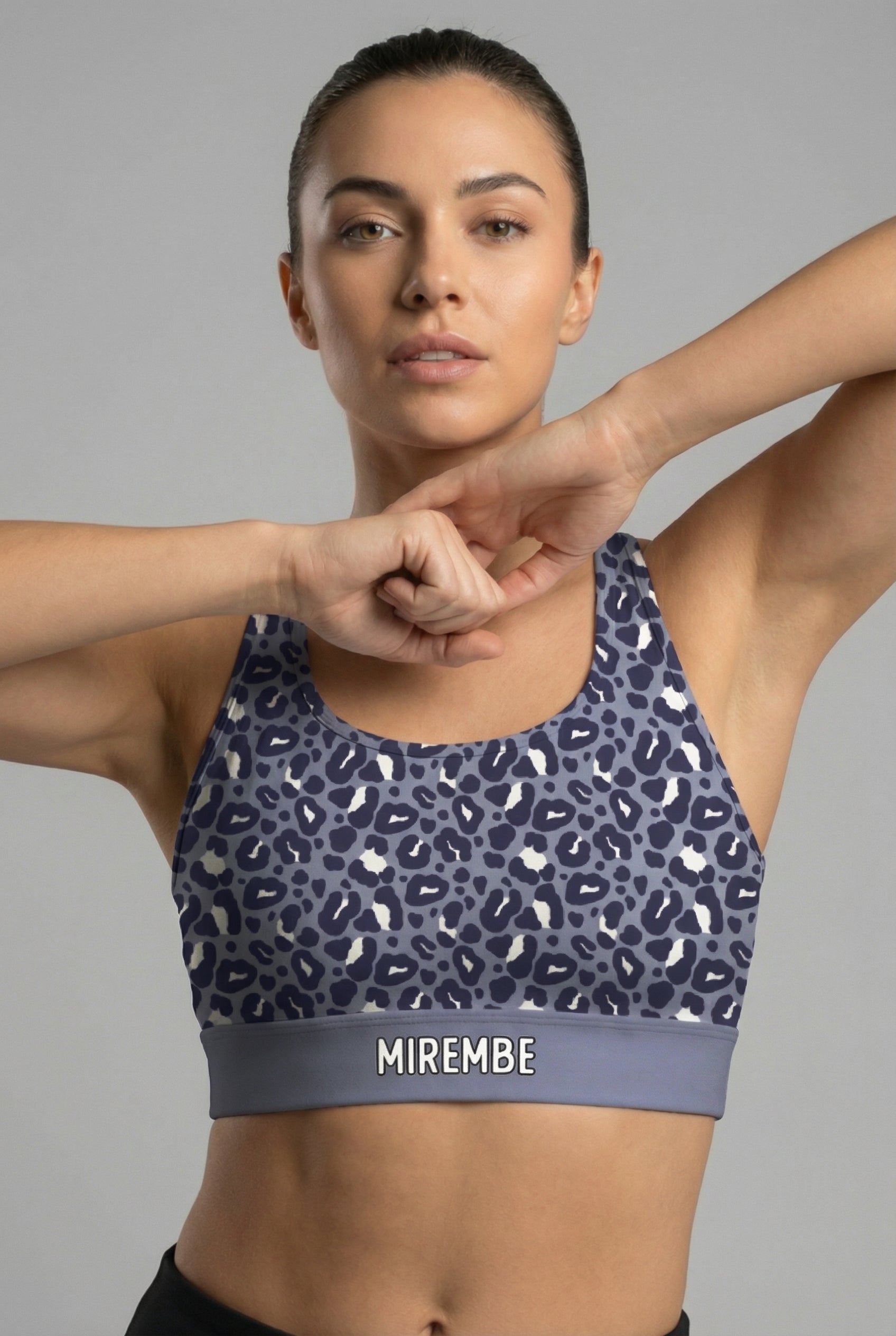 Personalized Dusty Blue Leopard Sports Bra