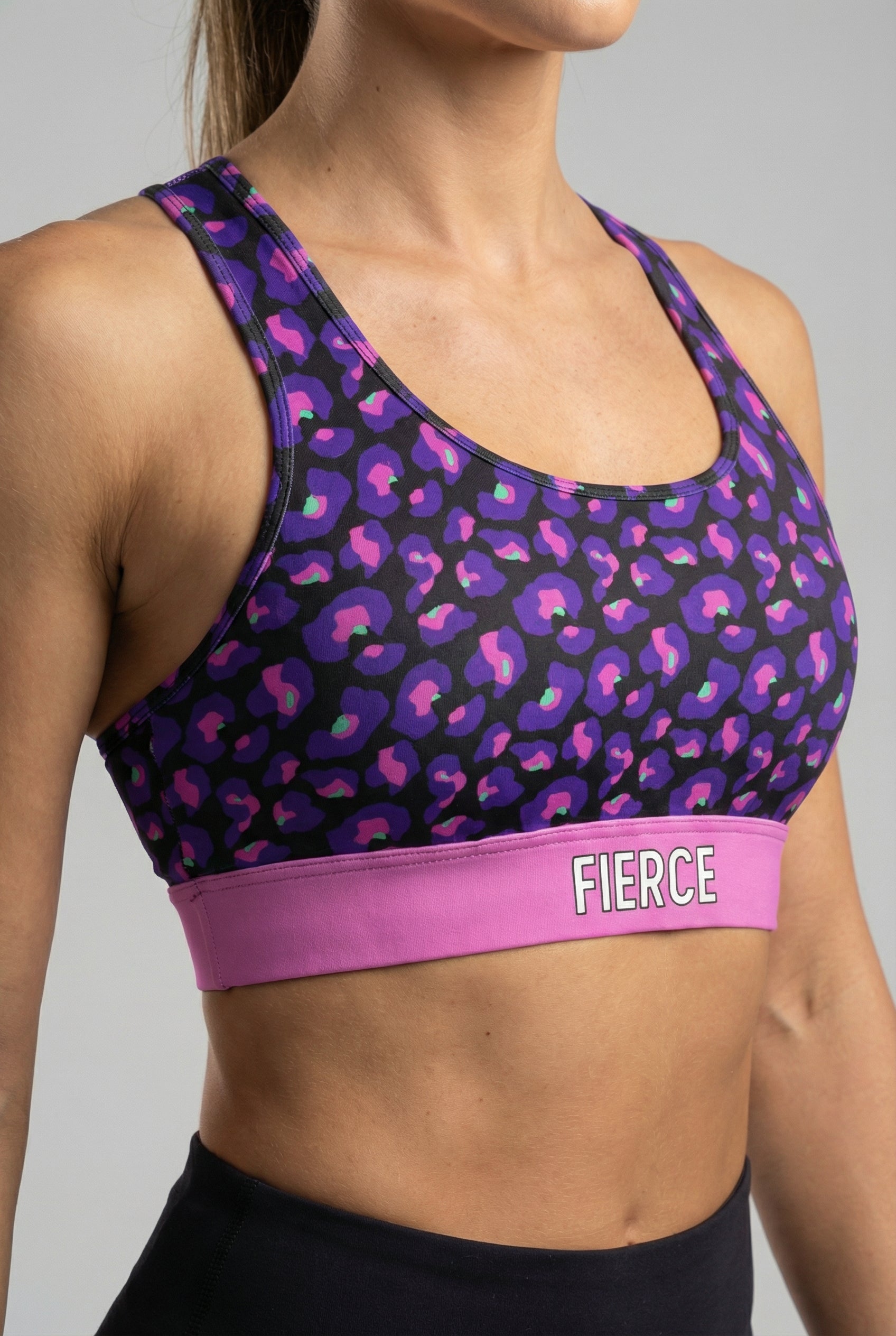 Personalized Dark Purple Leopard Sports Bra