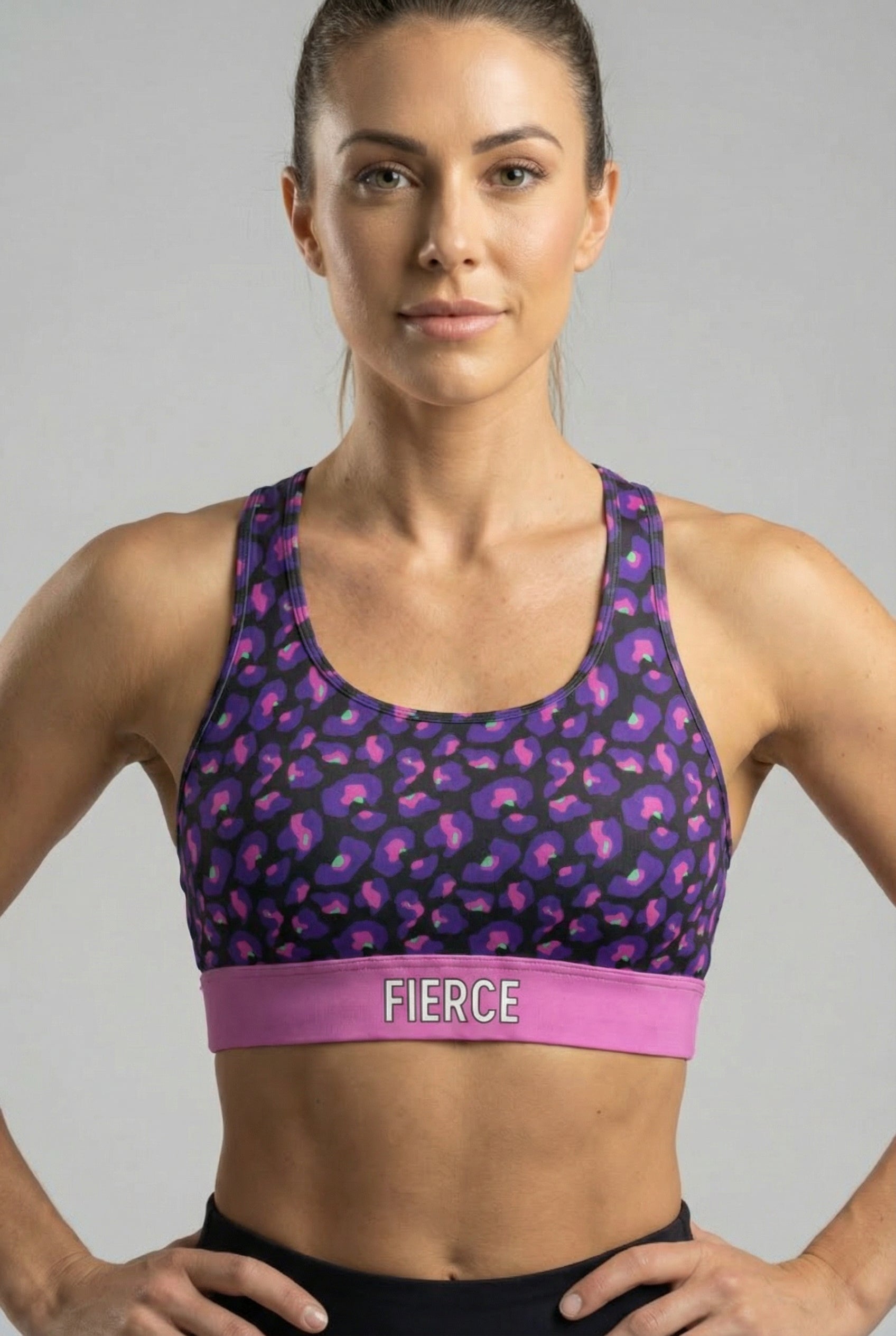 Personalized Dark Purple Leopard Sports Bra