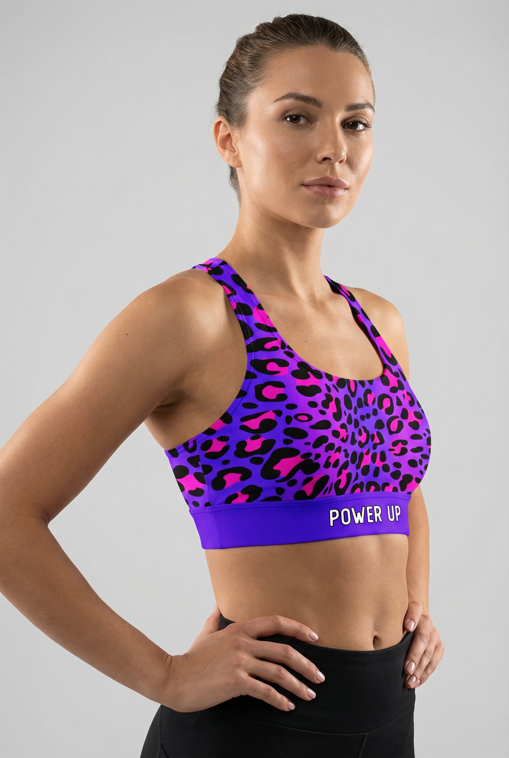 Personalized Electric Blue Neon Leopard Sports Bra