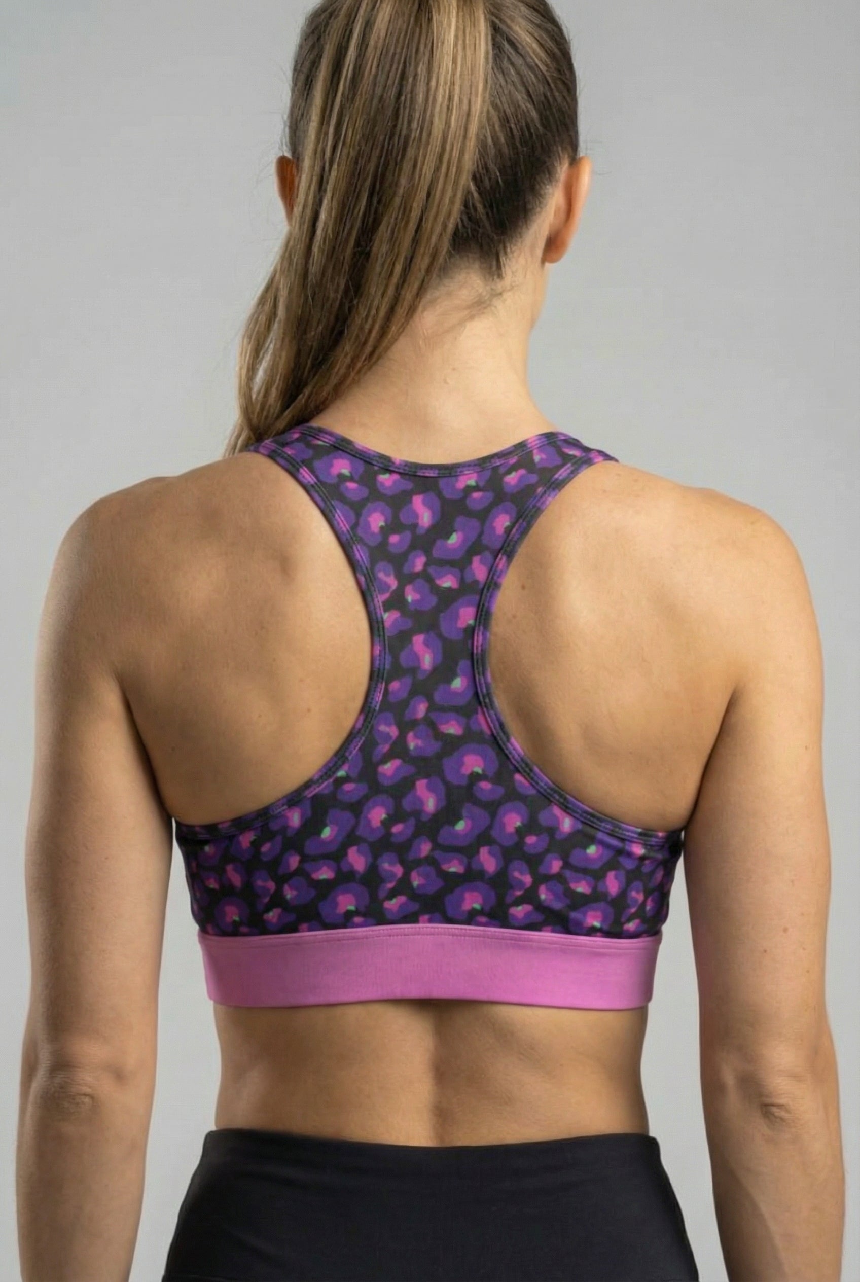 Personalized Dark Purple Leopard Sports Bra