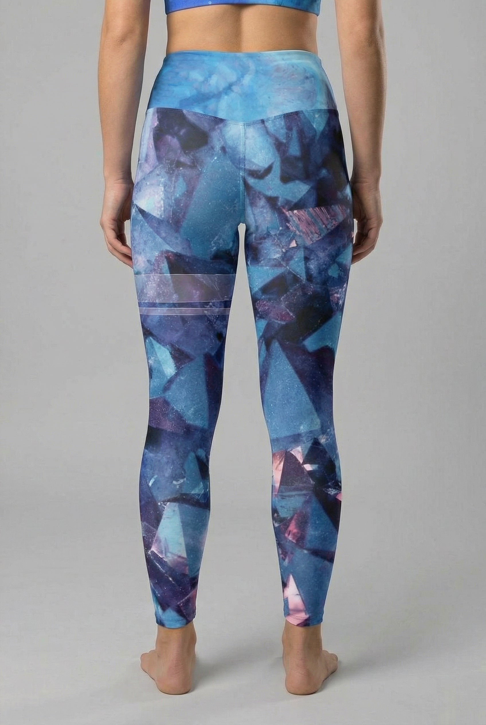 Custom Text Blue Diamond Leggings - Geometric Crystal Design OnlyBulked