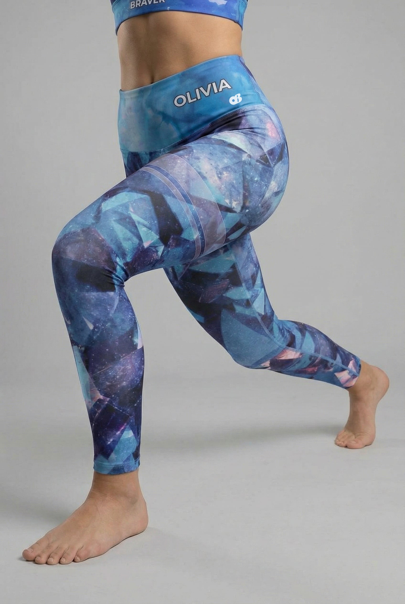 Custom Text Blue Diamond Leggings - Geometric Crystal Design OnlyBulked