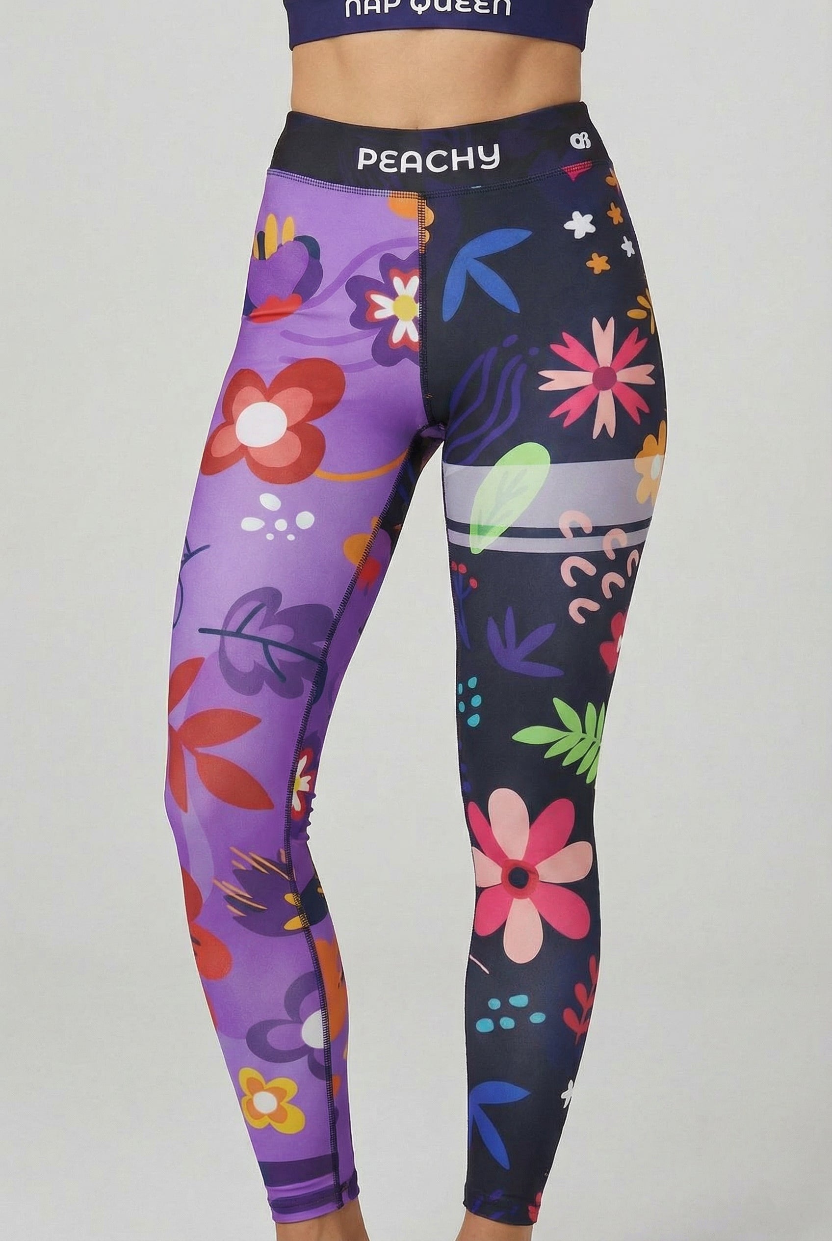 Colorful floral-patterned leggings with 'OnlyBulked' branding on a plain background