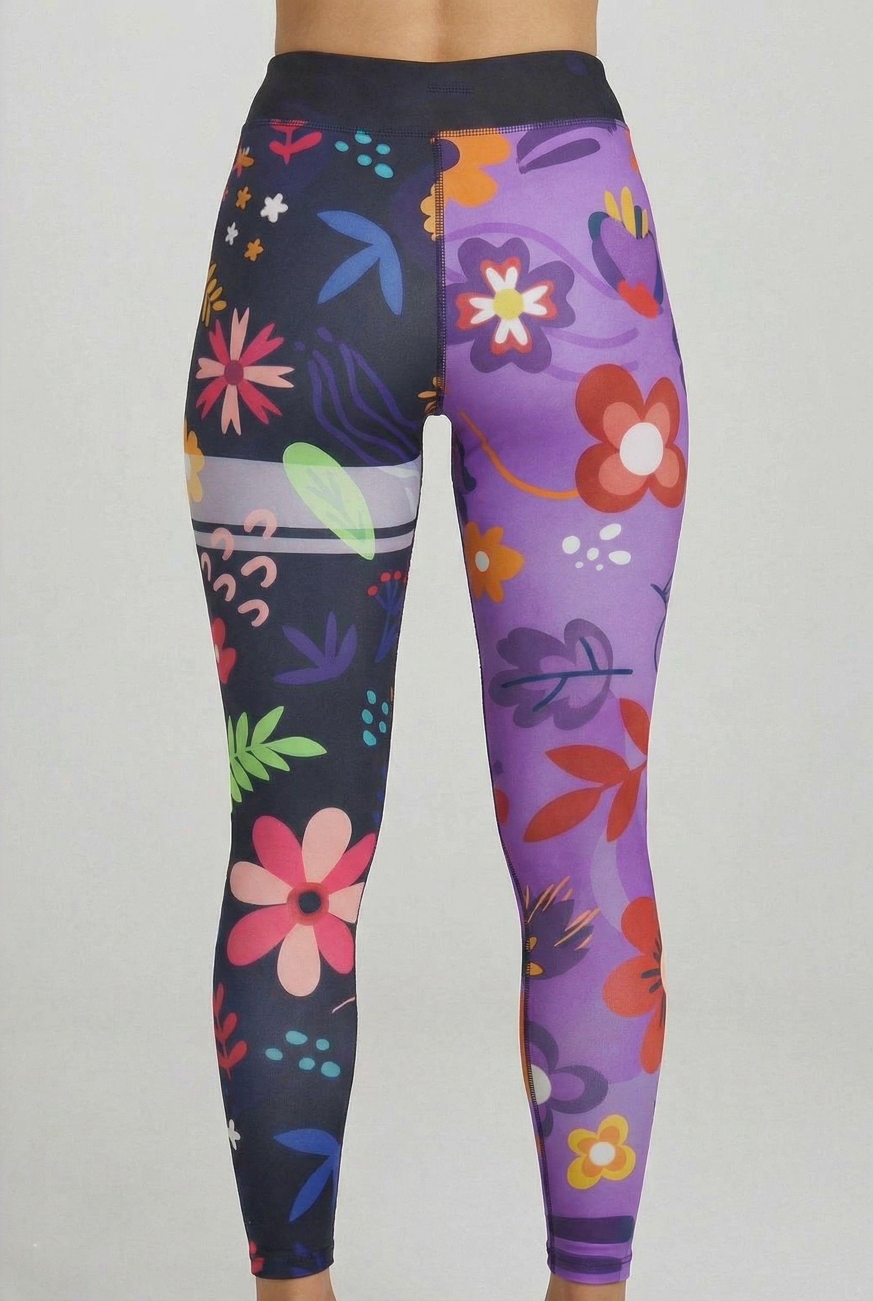 Whimsical doodle flower pattern on split-color personalized activewear