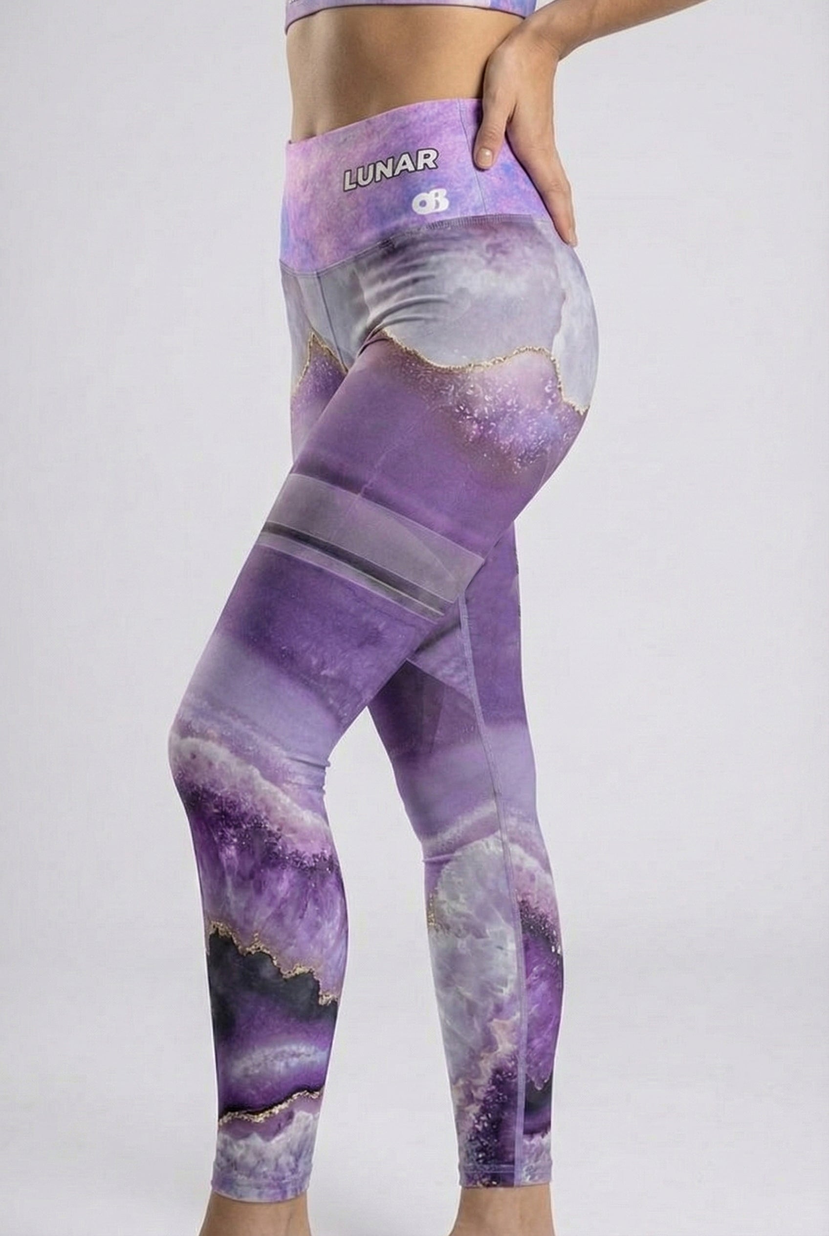 Purple and gray leggings with a gradient design, featuring the brand 'OnlyBulked', on a white background.